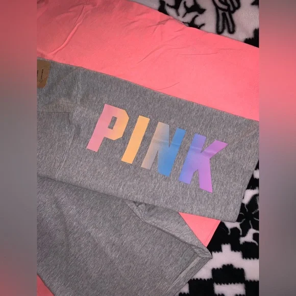 VS Pink 6” Cotton Biker Shorts Rainbow Gradient & Coral Flash Racerback Tank Top
